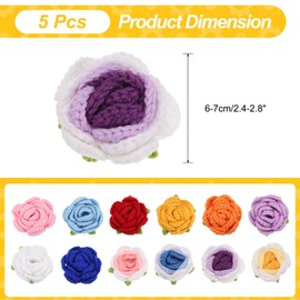 sourcing map 5pcs Flower Sew On Patches, Crochet Floral Petals Handmade Crochet Flowers Appliques Embellishments for DIY Hair Clothes Wedding Party Craft, Gradient Purple