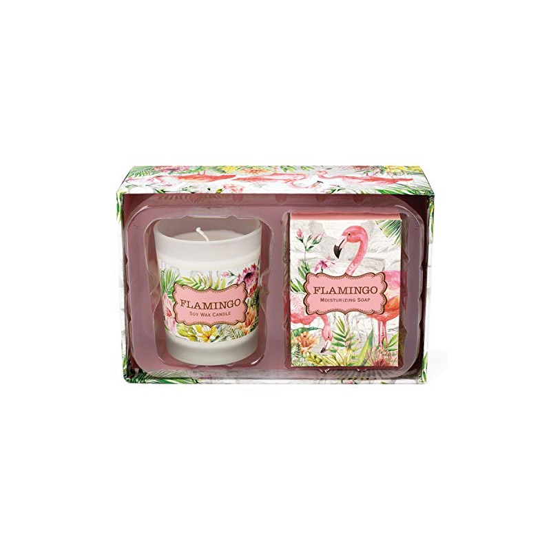 Michel Design Works Candle and Soap Gift Set, Flamingo