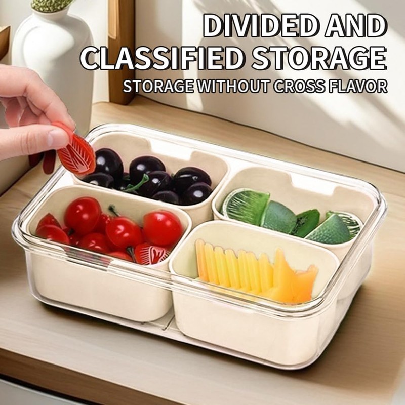 Small Snackle Box Container with Lid, 4 Compartment Travel Snack