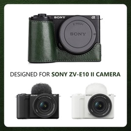 MUZIRI KINOKOO Sony ZV-E10 II Case, Vintage Textured Genuine Leather Half Case Compatible with Sony Alpha ZVE10 II/ZV-E10 II Camera with Bottom Opening & 1/4" Thread Screw, Green, Camera case