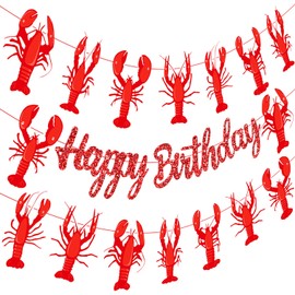 Red Crawfish Banners Glitter Lobster Birthday Party Supplies 3PCS Sea Food Boil Themed Decorations Banners Crawfish Birthday Party Hanging Banner Decorations for Ocean Under The Sea Baby Shower Decor