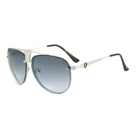 Khan Mesh Metal Bridge Flat Top Floating Lenses Aviator Sunglasses (Silver Frame, Blue Lenses)