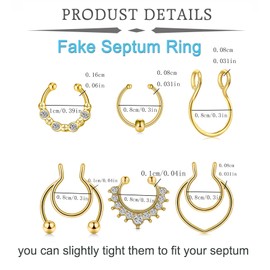 QWALIT Gold Fake Septum Ring Fake Septum Piercing Faux Septum Nose Rings Fake Nose Ring Septum Fake Septum Nose Ring Clip On Septum Nose Ring Faux Septum Piercing Fake Septum Hoop Fake Septum Jewelry