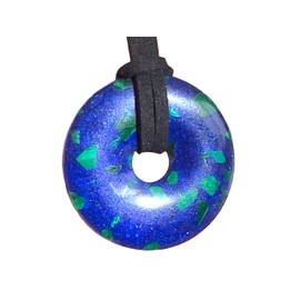 Steinfixx® - Premium Azurite Malachite Doughnut Synthetic Optional Necklace with Silver or Gold Pendant and 80 cm Leather Cord Healing Stone Gemstone Chakra Stone, Crystal Gemstone Crystal gemstone