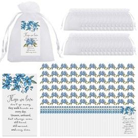 60 Sets Forget Me Not Flower Lapel Pin Blue Flower Enamel Brooch Set with Card Bag Remembrance Gifts for Life Funeral Favors