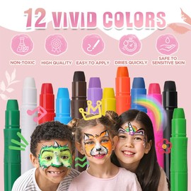 Beesjuy 12 Colours Make-Up Pens for Children, Washable Children's Make-Up, Safe and Non-Toxic, Baby Belly Painting Colour, for Birthday Party, New Year, Christmas, Carnival, Easy to Use