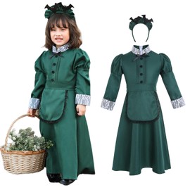 Milky Time Halloween Cosplay Western Style Maid Clothes Women's Green Long (55.1 inches (140 cm), Kids)