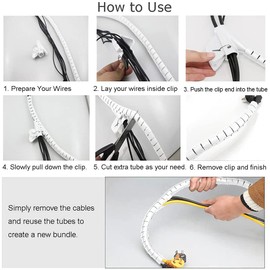 Cable Tidy Sleeves, Cable Management Wire, Flexible Spiral Cable Cover Protector Organiser for PC TV Computer Printer Cables etc for Home and Office, ∅13mm 5.6ft 67'' (1.7m Cable Tidy Kit, White)