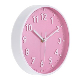 PATIKIL 8 Inch Wall Clock, 3D Number Quartz Battery Operated Silent Non-Ticking Round Wall Clocks for Office Bedroom Decorative, Pink