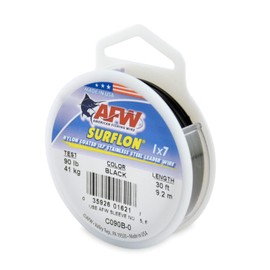 American Fishing Wire Surflon, Nylon Coated 1x7 Stainless Steel Leader Wire, 90 lb Test, .036" Diameter, Black, 30 ft