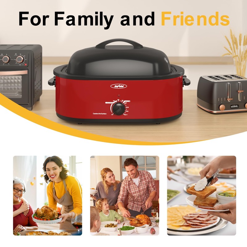 Royalcraft Roaster Oven with Self-Basting Lid, 18qt Electric Roaster with
