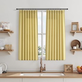 Joywell - Cortinas cortas de lino plisadas amarillas de 40 pulgadas de largo, juego de 2 paneles para la parte trasera de la cocina, con pestañas grue