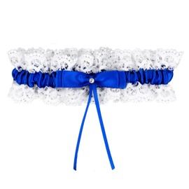 Mikovivi Lace Bridal Garter, Elegant Stretchable Bow Bride Wedding Garter Wedding Accessories for Women Girls Bridal Shower Parties (Royal Blue)
