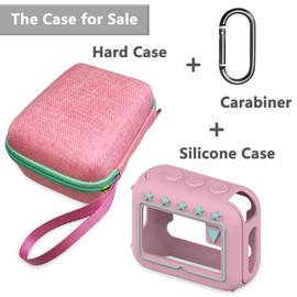 Silicone Cover and Hard Travel Case for JBL Go 4 Ultra Portable Bluetooth Speaker, Accessories for JBL Go 4 Pro Sound Bluetooth Speaker Stand Up Holder (Hard Case and Silicone Case) (Pink Case)