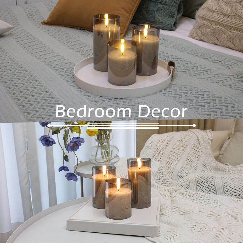 LUSHABOR Glass Flameless Candles, Battery Operated Candles with Remote Timer,