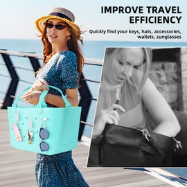 6Pcs Key Holder for Beach Bag - Insert Carabiner Key Chain Holder Charms - keychain Accessories For All Small & Large Beach Bags/simple southern tote bag （white)