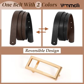 VONMELLI Skinny Reversible Belts for Women, Ladies Thin Belt for Dresses Jeans Pants with Gold Buckle Black/Curry Fits Waist Size 25"-30”