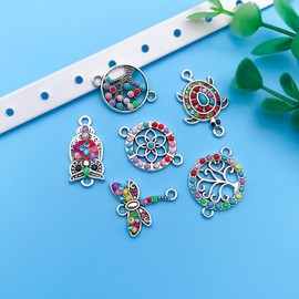 Youdiyla 36pcs Alloy enamel double hanging ethnic style set series Pendant Jewelry Making DIY Keychain Earrings Pendant Various Design Charms for Jewelry Making Bracelets Necklace (SN385)