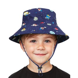 Baby Sun Hat UPF 50+ Sun Protection Hats Toddler Bucket Hat Kids Summer Beach Hats Wide Brim Outdoor Play Hat for Boys Girls Navy Space Planet 12-24 Months