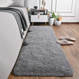 AROGAN Shag 2x6 Runner Rug for Bedroom, Washable Rugs Runners with Memory Foam for Hallways, Entryway Indoor Fluffy Throw Rug for Beside Living Room Kids Girls Nursery Dorm Room Decor, Grey
