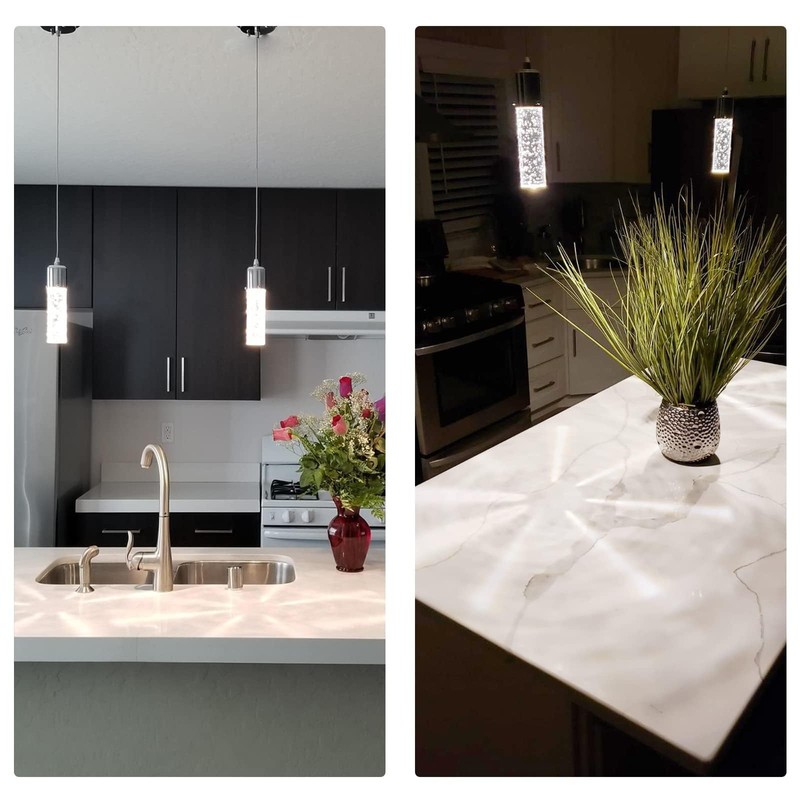 OKELI Modern Pendant Light,3 Color LED Bubble Crystal Island Light
