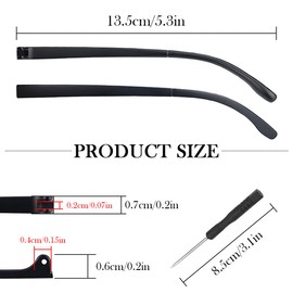 DOERDO 1 Pair Glasses Replacement Arms Double Tooth Universal Glasses Legs Replacement, with Glasses Repair Tools, Screws, Matte black