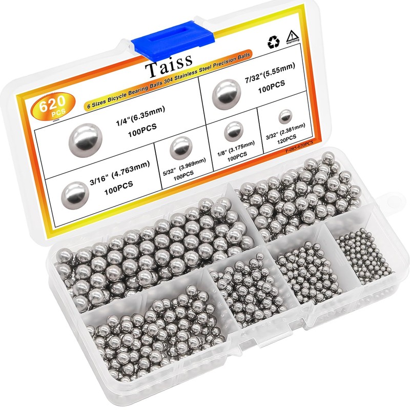 Taiss 620PCS 304 Stainless Steel Precision Balls,Bicycle Bearing Balls Assortment