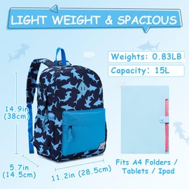 VASCHY Toddler Backpack for Boys, Kids Water Resistant Lightweight Preschool Bookbag Daypack for Children Daycare Sharks