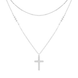 JJDreams 2 Pieces Necklace Men Cross Chain Punk Double Necklace with Cross Pendant Stainless Steel Necklace for Men Ladies,Silver