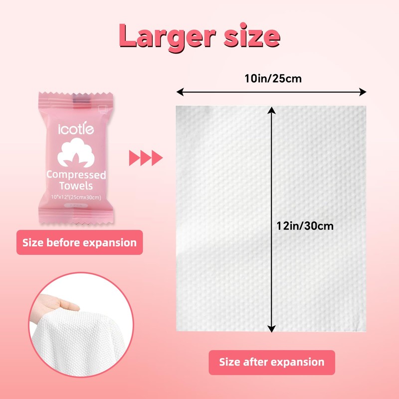Compressed Towel 100 Pcs, Lint-Free，Disposable Compressed Face Towels, 10×12 Inch,Portable