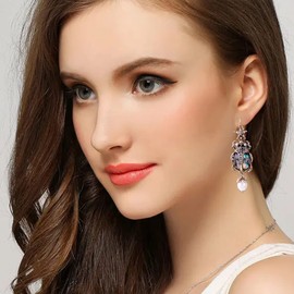 Unique Beetle Dangle Earrings for Women Vintage Style Amazing Scarab Pearl Drop Jewelry (Gold)