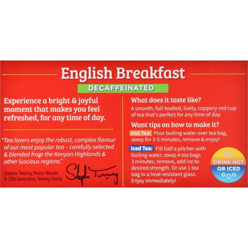 Twinings English Breakfast Tea, Decaffeinated, Tea Bags, 20 ct