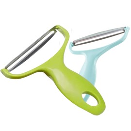 Pack of 2 Cabbage Grater, Wide Mouth Vegetable Peeler, Potato Peeler, Kitchen Aid, Stainless Steel Fruit Chopper with Non-Slip Handle and Sharp Blade, Blue Green