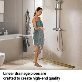Mirravative Linear Shower Drain, 304 Stainless Steel with Adjustable Leveling Feet, Hair Strainer,Reversely Install Place to Create an Invisible Floor Drain - Gold -48-Inch