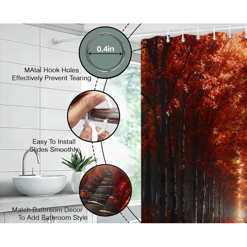 MYYJYY Fall Forest Shower Curtain Autumn Maple Leaves Sunshine Tree