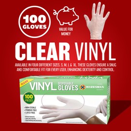 BARGAINS-GALORE 100 Powder Free or Powdered Vinyl Disposable Gloves Work Garage Medical Examination Clear | Medical, Food, Multi Use | Protection Safety (Clear, X Large)