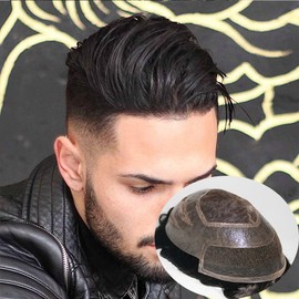 SIMBEAUTY Natural Hairline Fine Mono Toupee for Men Durable Hair System For Men French Lace Front Mens Toupee 8"x10" Human Hair Piece Unit (8x10 inches, #3, medium dark brown)