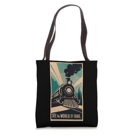 Vintage Travel Poster See the World by Rail Retro Railway Tote Bag