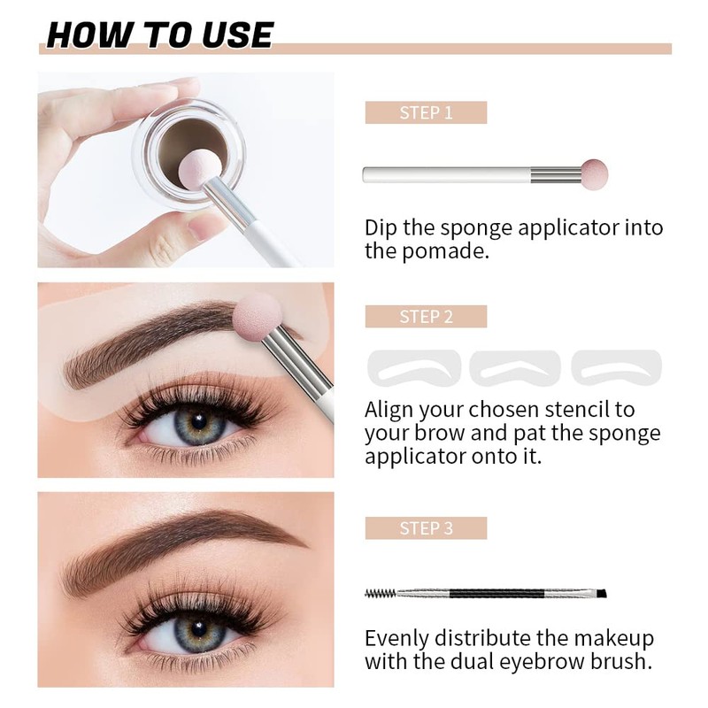 SHEEYOON Eyebrow Stamp Stencil Set, Eyebrow Pomade with 10 Simple