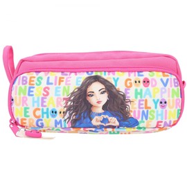 Depesche 11971 TOPModel SelfLove Fan Pencil Case with Model Motif and Font Design, Pink with 4 Compartments and Zip, multicoloured, pencil case