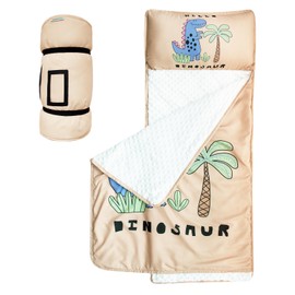 Dormlony Toddler Nap Mat with Pillow and Blanket,Rolled Napping Mats for Boys and Girls,Slumber Bag for Daycare,Travel and Preschool（Dinosaur)