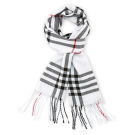 vimate White Plaid Scarf, Women's Long White Black Plaid Blanket Chunky Oversized Winter (UK-White Black Plaid)