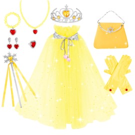 Plameil Princess Dress Up Sequins Cape with Sparkling Tiara Parties Cosplay Costumes Set (Yellow, L)