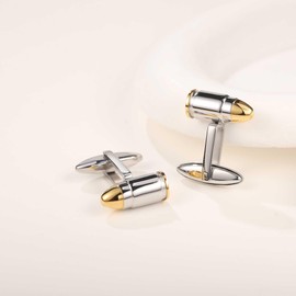 3D Bullet-Shaped Cufflinks,Stainless Steel with Gold Accents (Cufflinks Box Included)