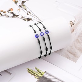 VU100 Evil Eye 7 Knot Bracelet Evil Eye, Turkey Protect Friendship Woven Bracelet, Women's Men's Family Friend Parents Bracelet, Amulet Good Luck Charm Jewellery, Pack of 3, Velvet