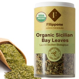 Filippone, Organic Sicilian Bay Leaves, Flakes, Crushed, Hearb Seasoning, Shaker, 20 g (0.70 oz), Fresh Grown in the Mountains of Sicily, Italian Shaker Dried Bay Leaves, Sicilian Bay Leaf with intense aroma, Bay Leaf Flakes , Certified USDA Organic
