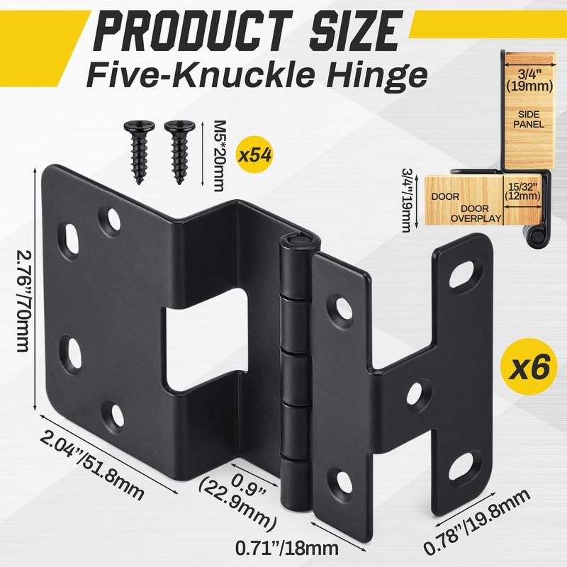 Yaocom 6 Pcs Five-Knuckle Hinge for 3/4" Door Thickness, 270