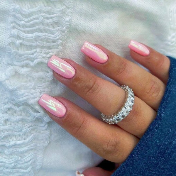 Chrome False Nails Medium, SXVME Glazed Bright Pink Press On