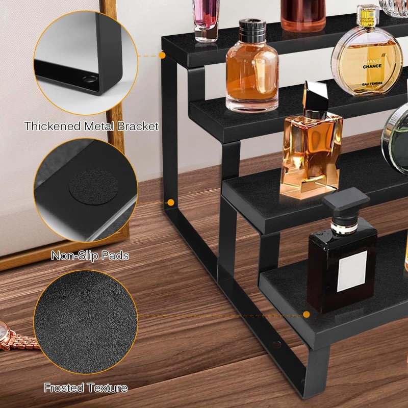 HomePekite Wood Cologne Organizer for Men,4 Tier Perfume Dresser Black