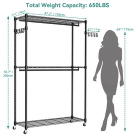Exglobol Heavy Duty Rolling Wheels Portable Metal Garment Rack,